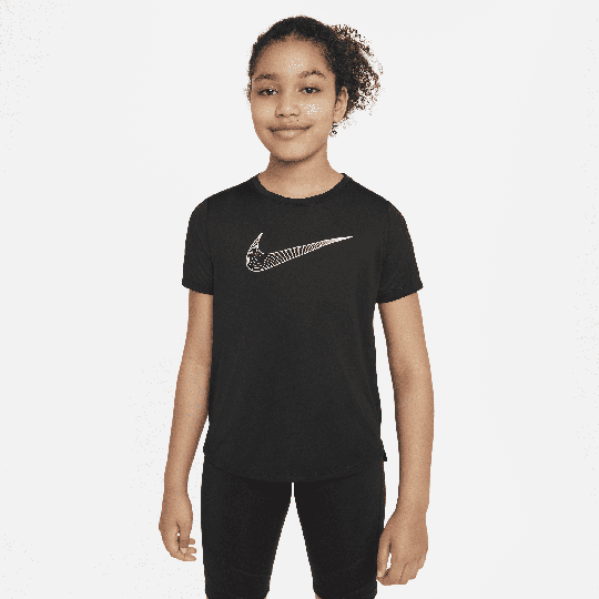 Nike Dri-FIT One Older Kids' (Girls') Short-Sleeve Training Top - 50% Recycled Polyester - Black