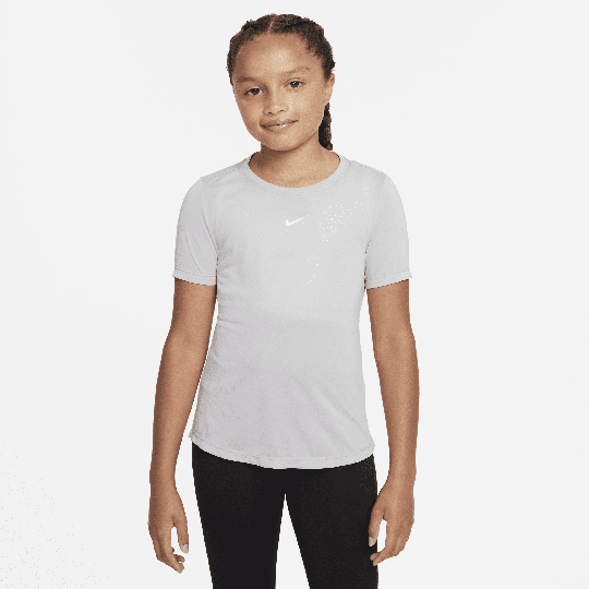Nike Dri-FIT One Older Kids' (Girls') Short-Sleeve Top - 50% Recycled Polyester - Grey