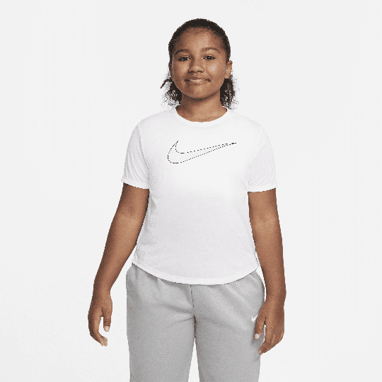 Nike Dri-FIT One Older Kids' (Girls') Short-Sleeve Training Top (Extended Size) - 50% Recycled Polyester - White