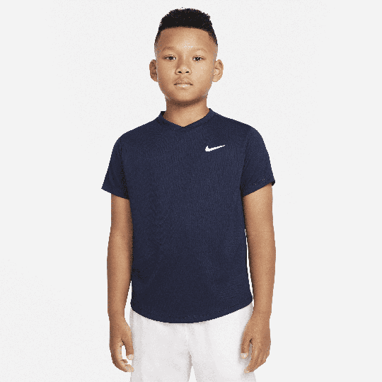 NikeCourt Dri-FIT Victory Older Kids' (Boys') Short-Sleeve Tennis Top - 50% Recycled Polyester - Blue