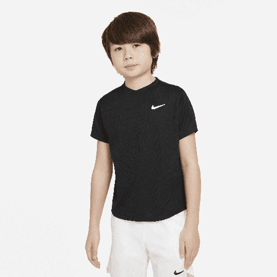 NikeCourt Dri-FIT Victory Older Kids' (Boys') Short-Sleeve Tennis Top - 50% Recycled Polyester - Black
