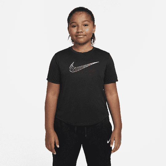Nike Dri-FIT One Older Kids' (Girls') Short-Sleeve Training Top (Extended Size) - 50% Recycled Polyester - Black