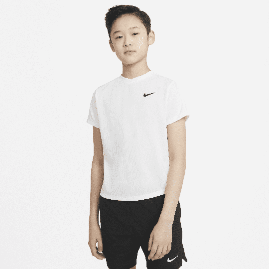 NikeCourt Dri-FIT Victory Older Kids' (Boys') Short-Sleeve Tennis Top - 50% Recycled Polyester - White
