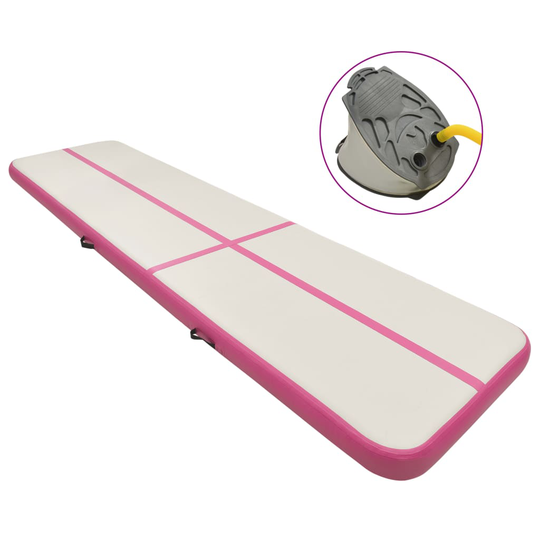 vidaXL Täytettävä voimistelumatto pumpulla 600x100x15 cm PVC pinkki