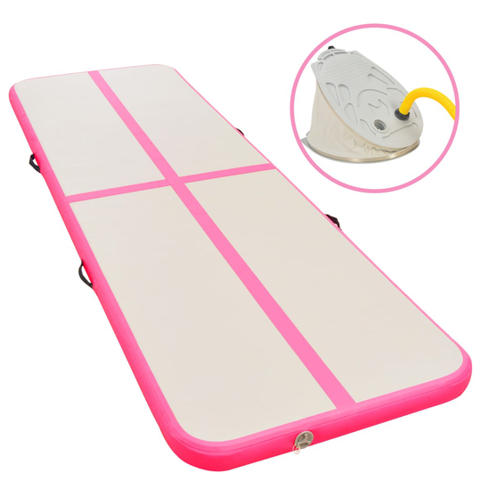vidaXL Täytettävä voimistelumatto pumpulla 400x100x10 cm PVC pinkki